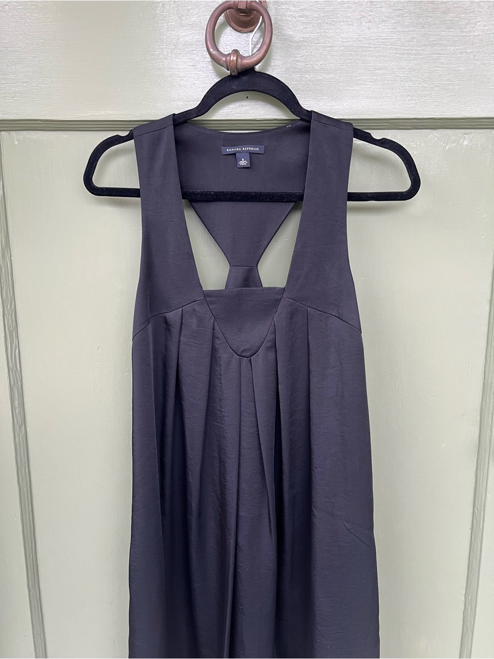 Banana Republic Black Satin Pleated Sleeveless Dress